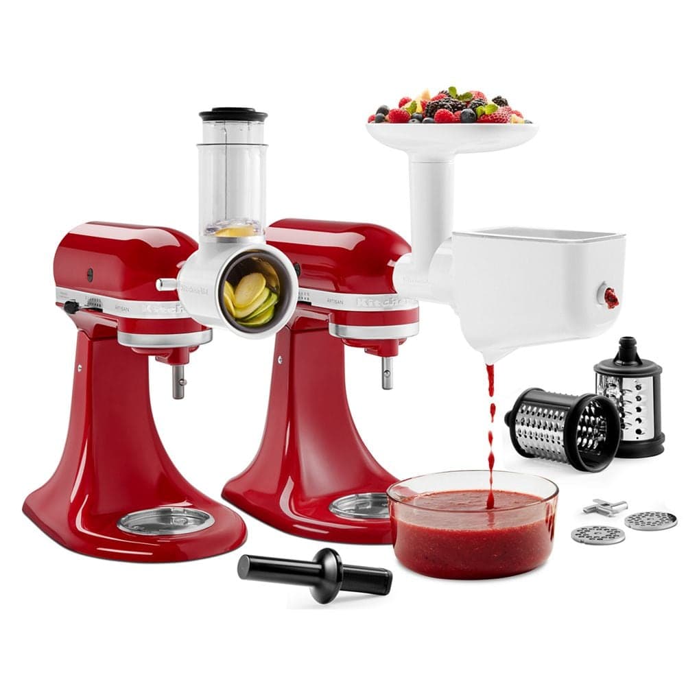 Food Grinder + Vegetable/Fruit Strainer + Fresh Prep Slicer/Shredder Attachment Pack