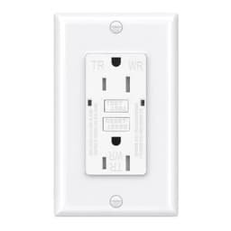 Baomain 15A 125V Self-Test GFCI Duplex Outlet with Plate WRTR White 1-Pack