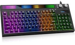 SABLUTE Quiet Gaming Keyboard, Wired 94-Key RGB Sound-Sync Light Bar, USB-A