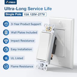 Amico Single Pole Light Switches with Wall Plates UL Listed