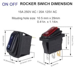 3Pcs Waterproof Latching Rocker Switch SPST ON Off 2 Pins 2 Positions Square Switch 20A 12V / 15Amp 