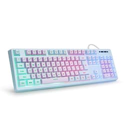 HUO JI Gaming Keyboard USB Wired with Rainbow LED Backlit, Blue Purple