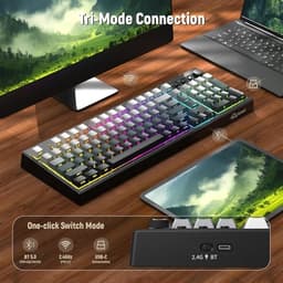 ZIYOU LANG K100 Wireless Gaming Keyboard,99 Keys Tri-Mode BT/2.4GHz/USB-C Creamy Color Keyboard with