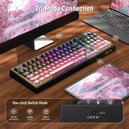 ZIYOU LANG K100 Wireless Gaming Keyboard,99 Keys Tri-Mode BT/2.4GHz/USB-C Creamy Color Keyboard with