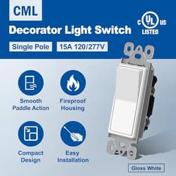 CML Decorator Paddle Rocker Light Switches, 15 Amp Single Pole Switch, 15A 120/277V, On/Off Interrup