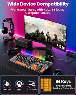 SABLUTE Quiet Gaming Keyboard, Wired 94-Key RGB Sound-Sync Light Bar, USB-A