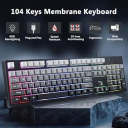 HUO JI Wired Gaming Keyboard with RGB LED Backlit, Floating Keys