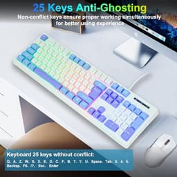 HUO JI White Gaming Keyboard USB Wired with Rainbow LED Backlit
