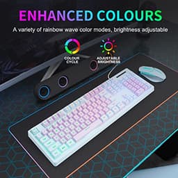 HUO JI Gaming Keyboard USB Wired with Rainbow LED Backlit, Blue Purple