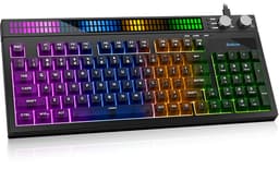 SABLUTE Quiet Gaming Keyboard, Wired 94-Key RGB Sound-Sync Light Bar, USB-A