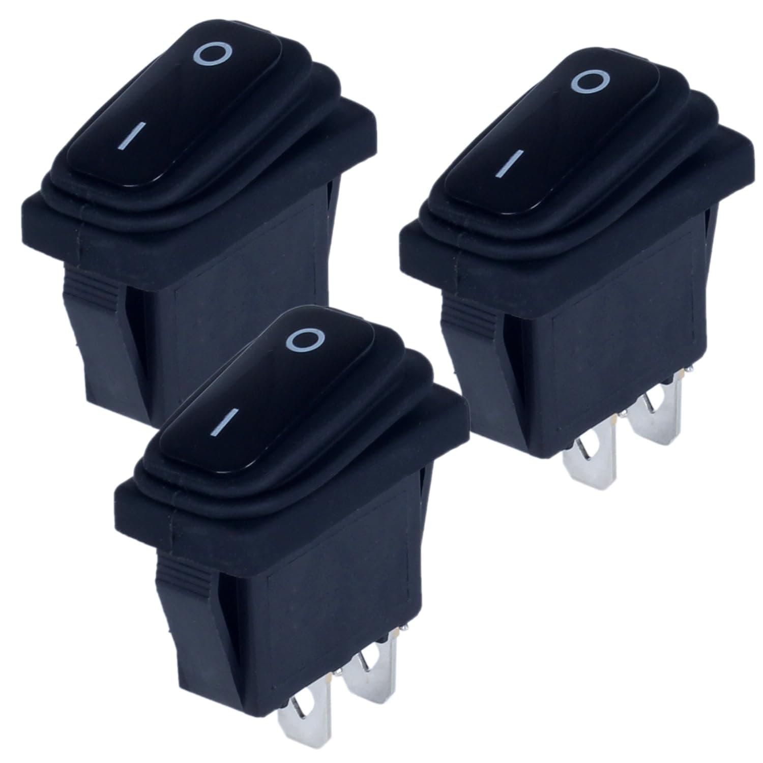 3Pcs Waterproof Latching Rocker Switch SPST ON Off 2 Pins 2 Positions Square Switch 20A 12V / 15Amp 
