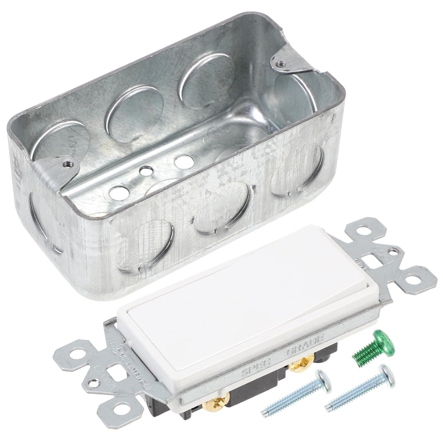 SOLUSTRE 3-Way Rocker Light Switch for Wall Lights with Stainless Steel Junction Box, Rust Resistant