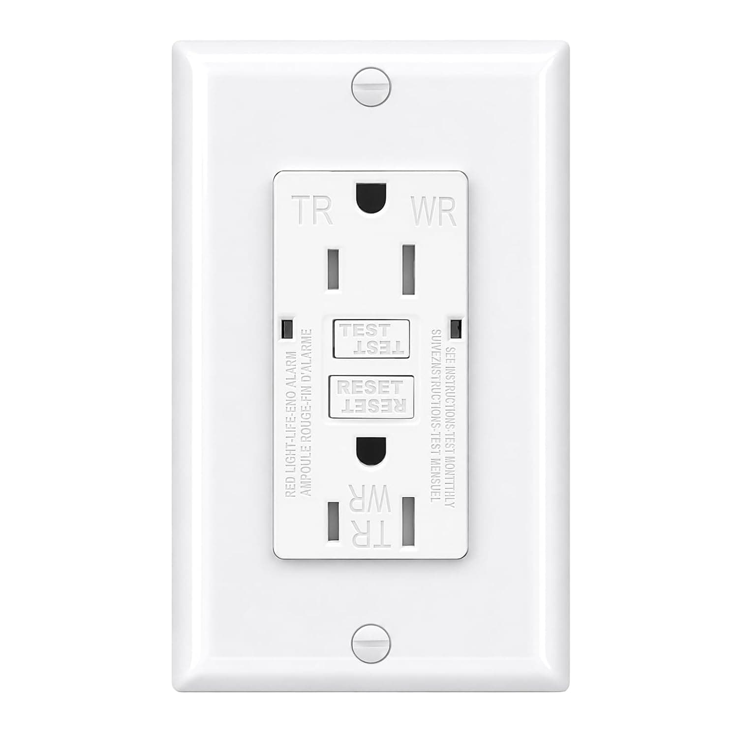 Baomain 15A 125V Self-Test GFCI Duplex Outlet with Plate WRTR White 1-Pack