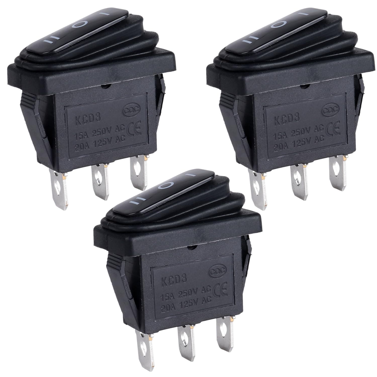 3Pcs Waterproof SPDT Latching Rocker Switch ON Off ON 3 Pins 3 Positions Square Power Switch 20Amp 1