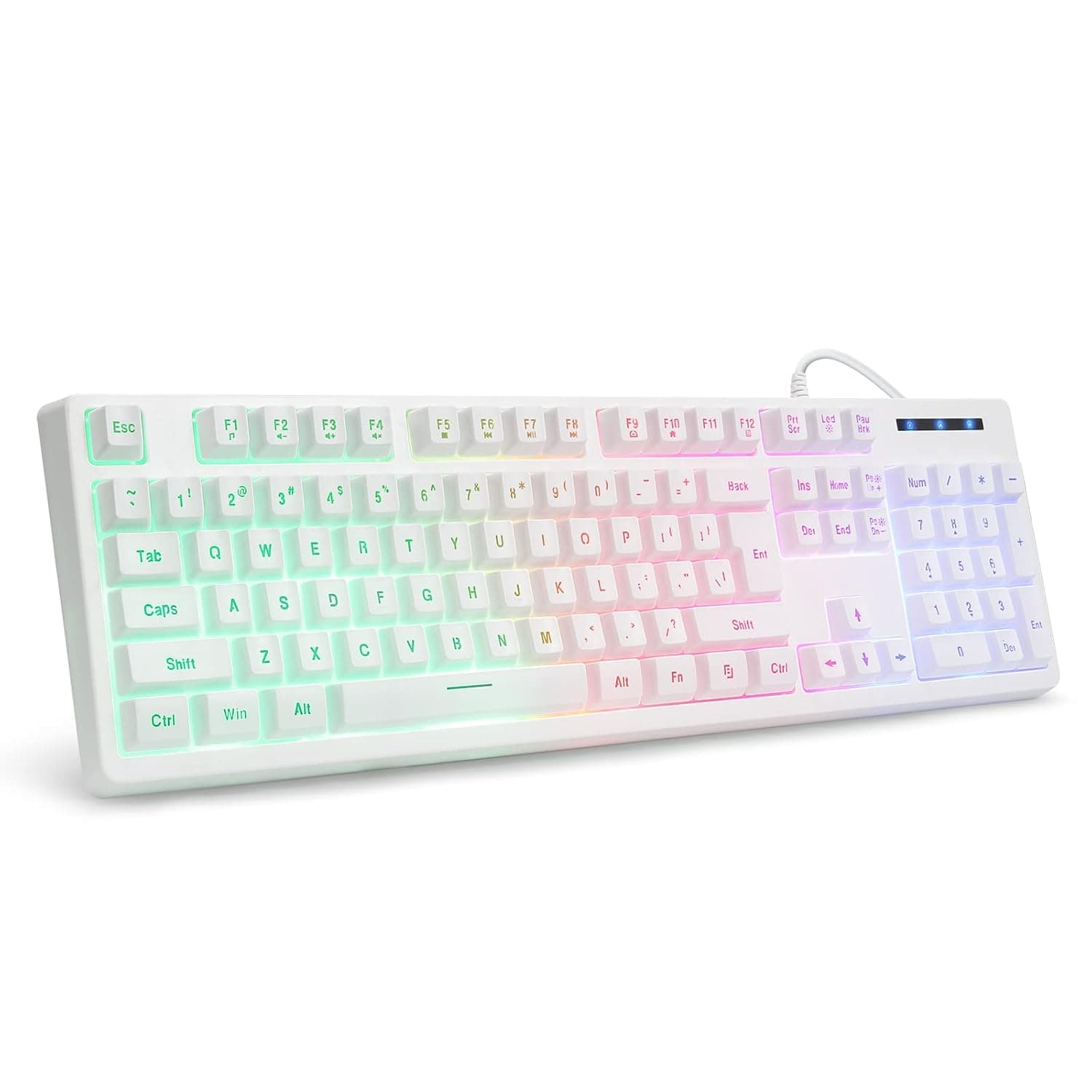 HUO JI White Gaming Keyboard USB Wired with Rainbow LED Backlit