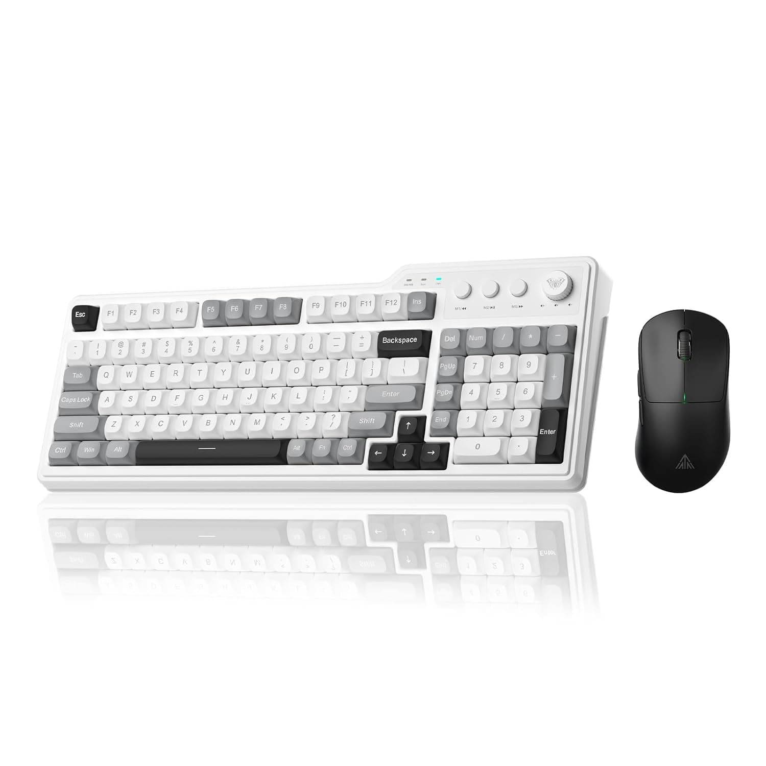 Aula F3099 Wireless Keyboard with Media Knob RGB Backlit Gaming Keyboard + SOLAKAKA SM850 - Wireless