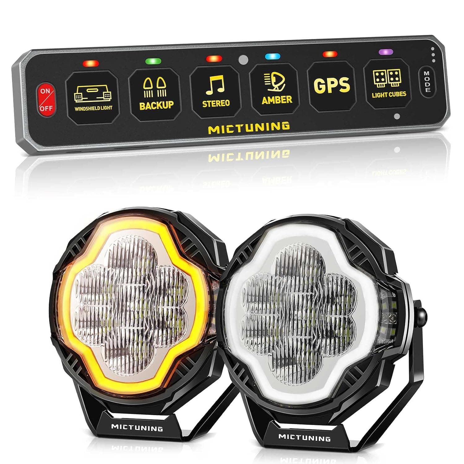 MICTUNING MS-W 6 Gang Slim Wireless Switch Panel Bundle with 5 Inch K8 Halo UltraDrive Pod Lights