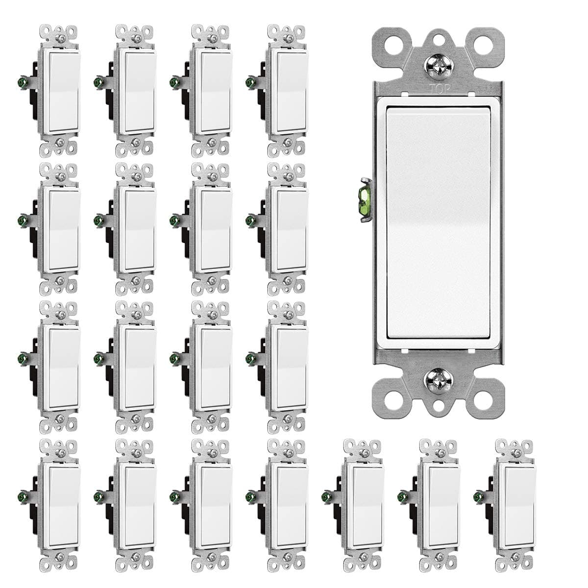 CML Single Pole Decorator Light Switch, 20 Pack Rocker Paddle Wall Switch, 15A 120/277V, On/Off Inte